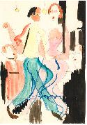 Ernst Ludwig Kirchner Dancing couple - Watercolour and ink over pencil painting